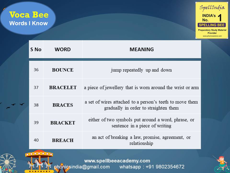 spell bee exam for Class 1 2 3 4 5 to