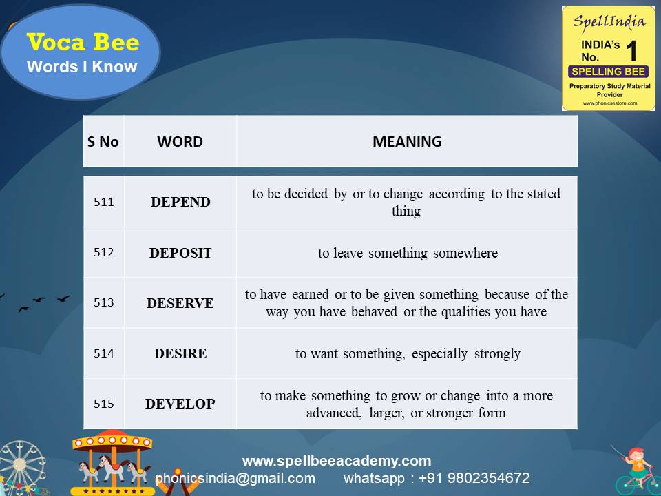 spell bee exam Questions for Class 1 2 3 4 5 to