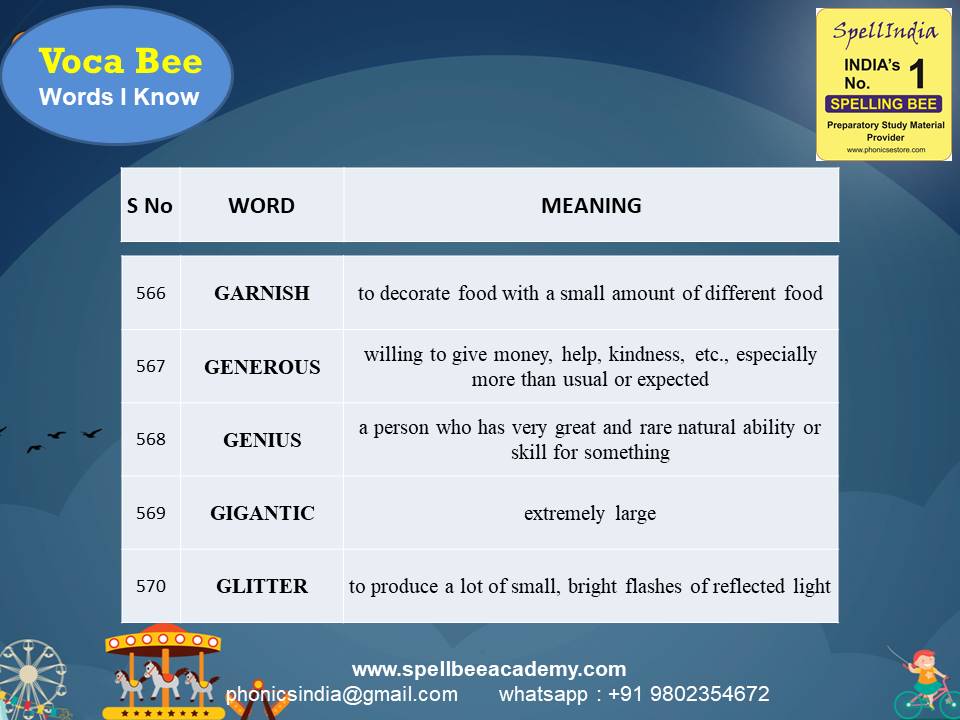spell bee exam Questions for Class 1 2 3 4 5 to