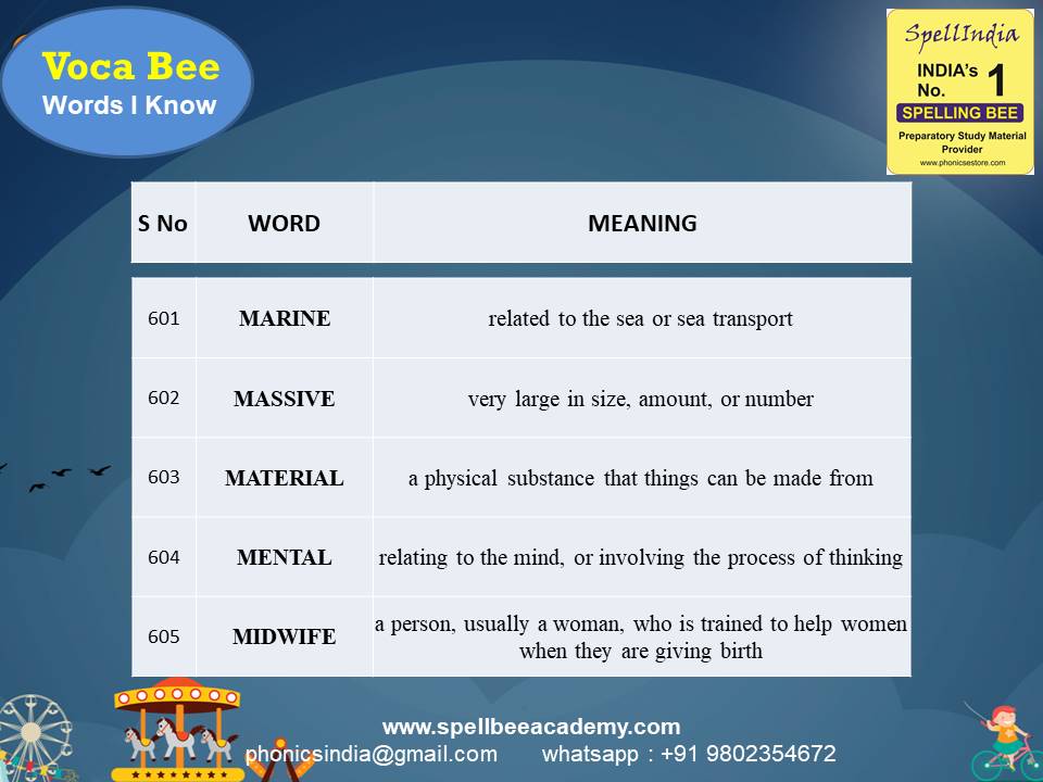 spell bee exam Questions for Class 1 2 3 4 5 to