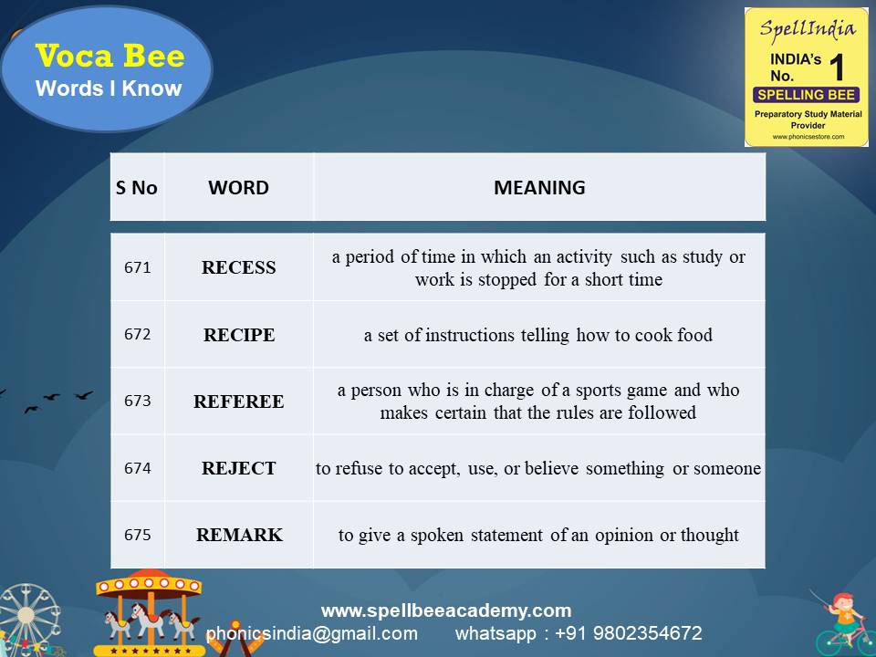 spelling bee exam Questions for Class 1 2 3 4 5 to