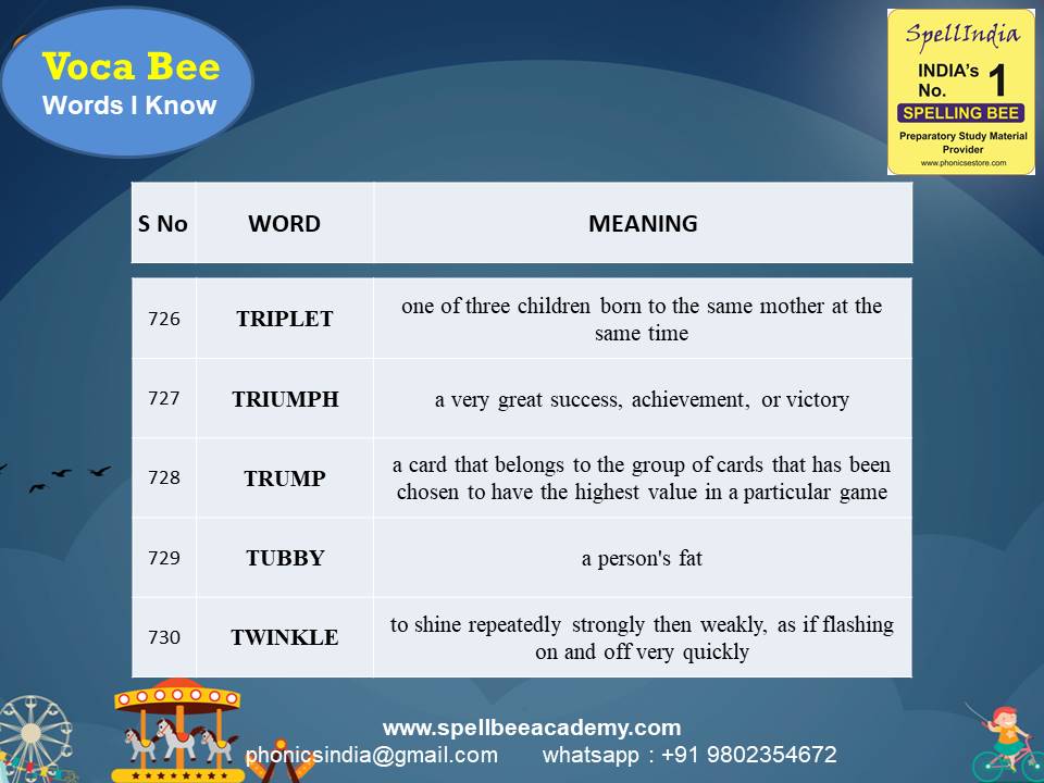 spelling bee exam Questions for Class 1 2 3 4 5 to
