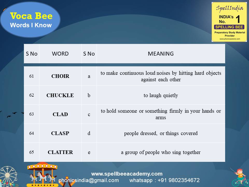 spelling bee exam for Class 1 2 3 4 5 to