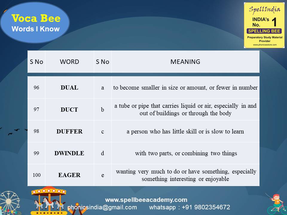 spelling bee exam for Class 1 2 3 4 5 to