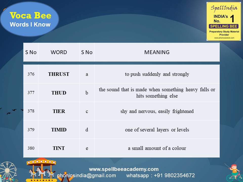 spell bee exam Questions for Class 1 2 3 4 5 to