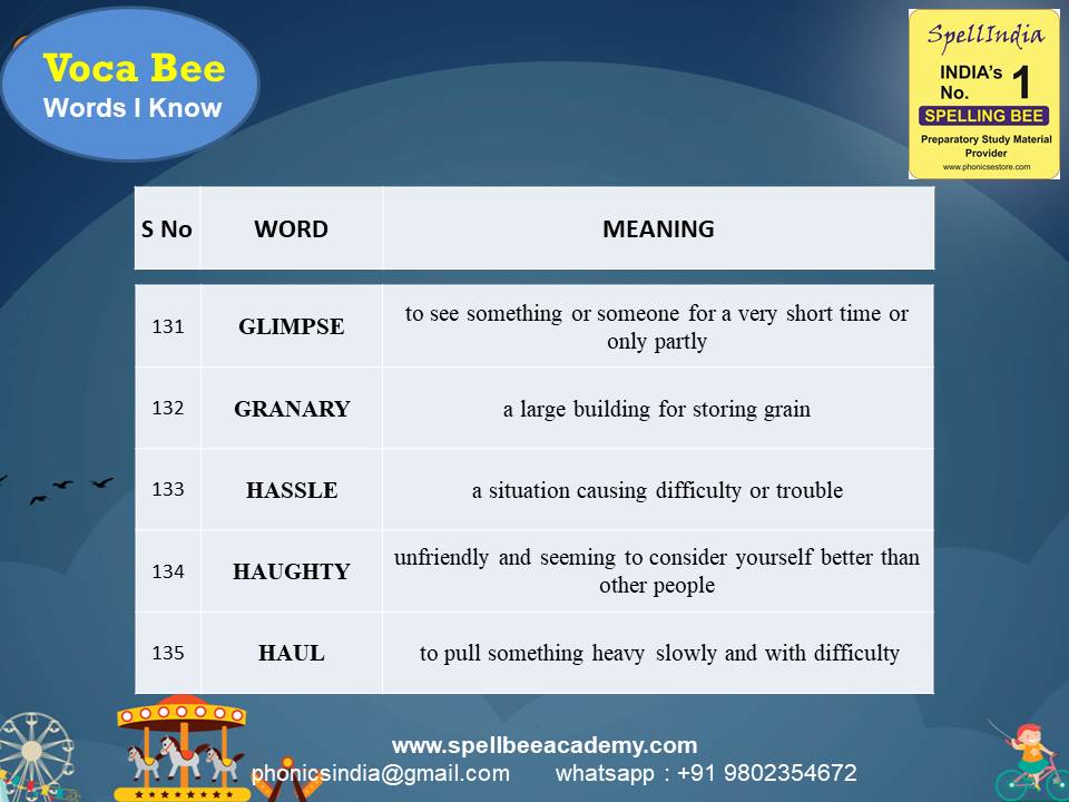 spell bee exam Questions for Class 1 2 3 4 5 to