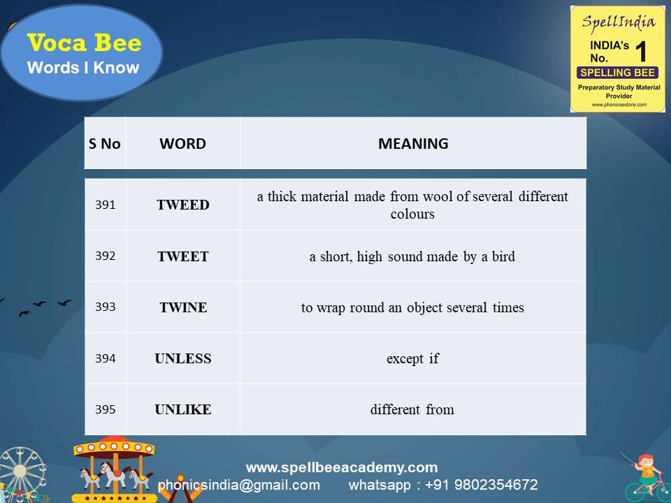 spell bee exam Questions for Class 1 2 3 4 5 to