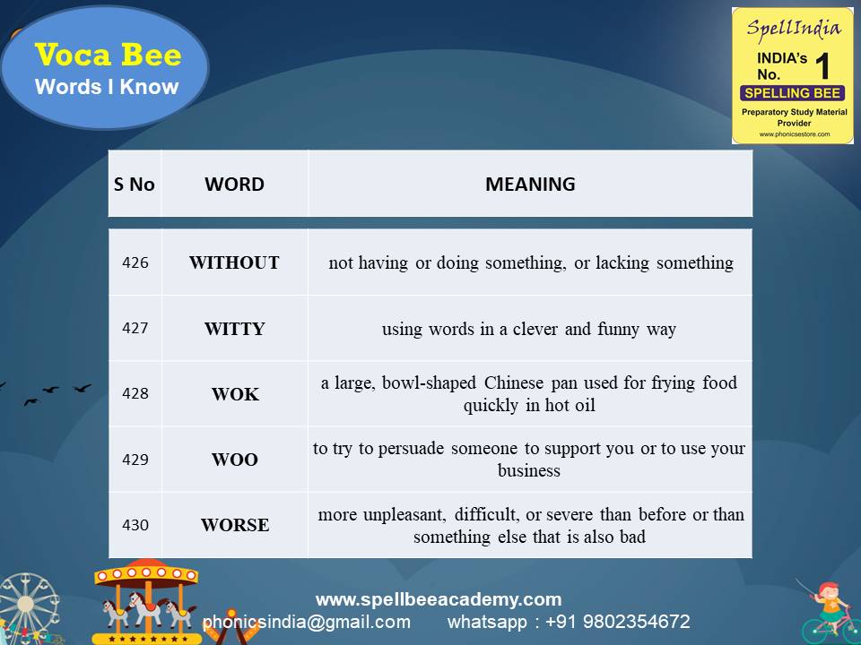 spell bee exam Questions for Class 1 2 3 4 5 to