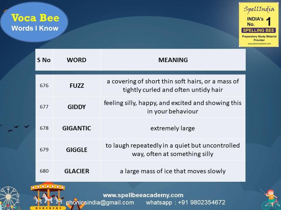 spelling bee exam Questions for Class 1 2 3 4 5 to