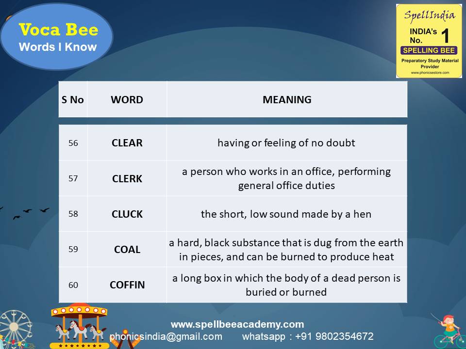 spell bee exam for Class 1 2 3 4 5 to