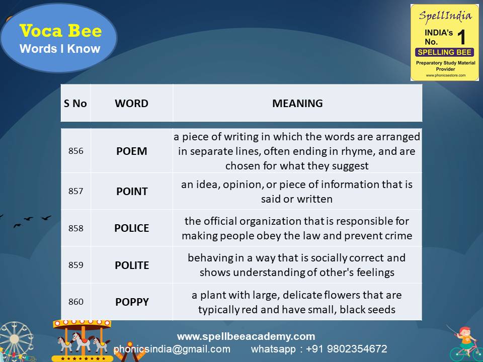 spelling bee exam Olympiad Questions for Class 1 2 3 4 5 to