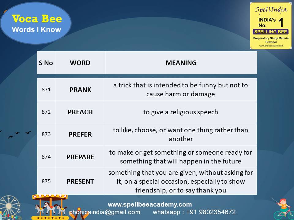spelling bee exam for Class 1 2 3 4 5 to