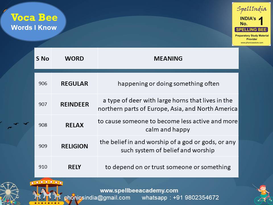 spelling bee exam for Class 1 2 3 4 5 to