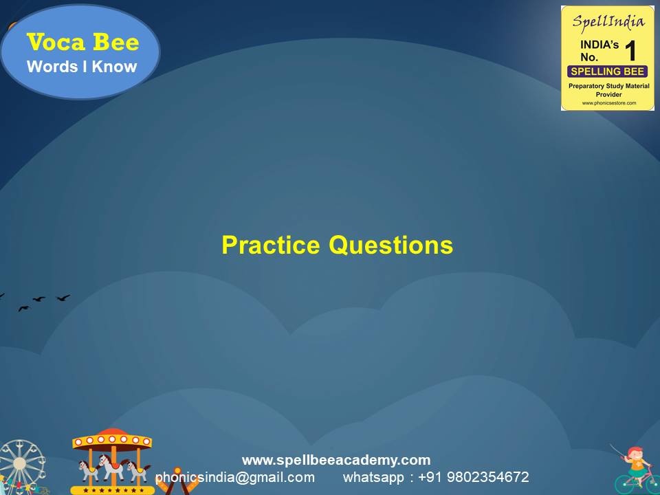 spell bee exam Questions for Class 1 2 3 4 5 to
