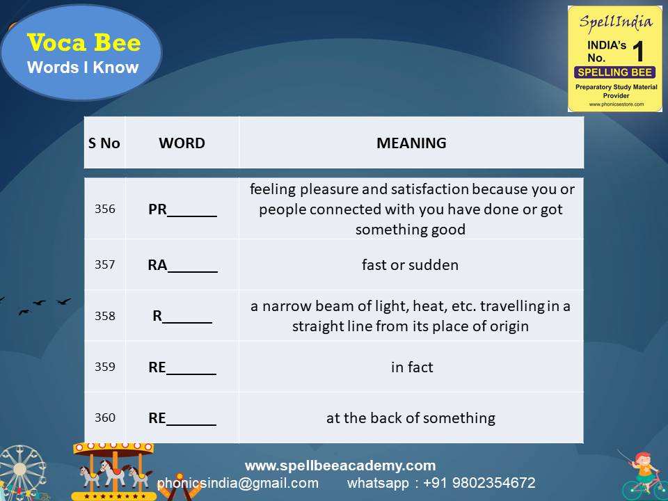 spell bee exam Questions for Class 1 2 3 4 5 to