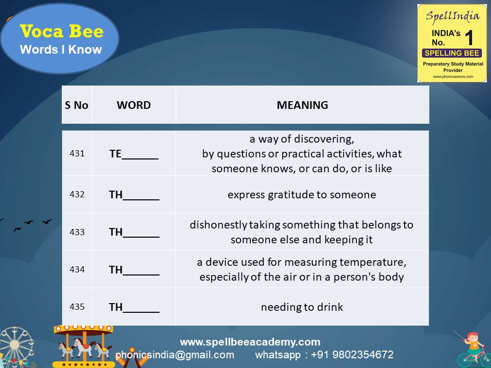 class 3 spell bee competition exam spelling