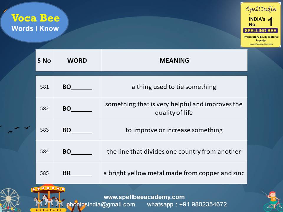class 3 spell bee competition exam spelling