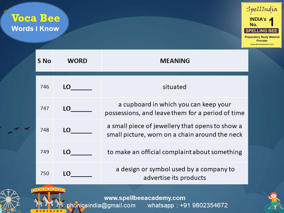 spell bee exam Questions for Class 1 2 3 4 5 to