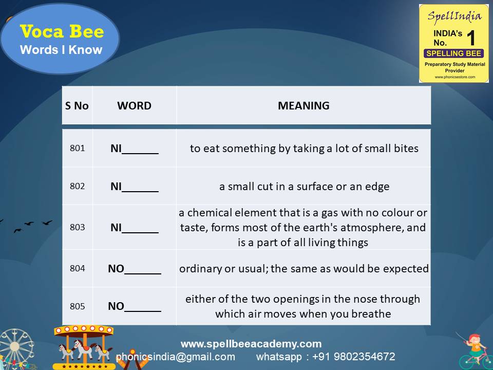 spell bee exam Questions for Class 1 2 3 4 5 to