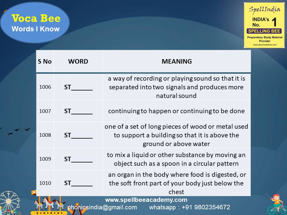 spell bee exam Questions for Class 1 2 3 4 5 to
