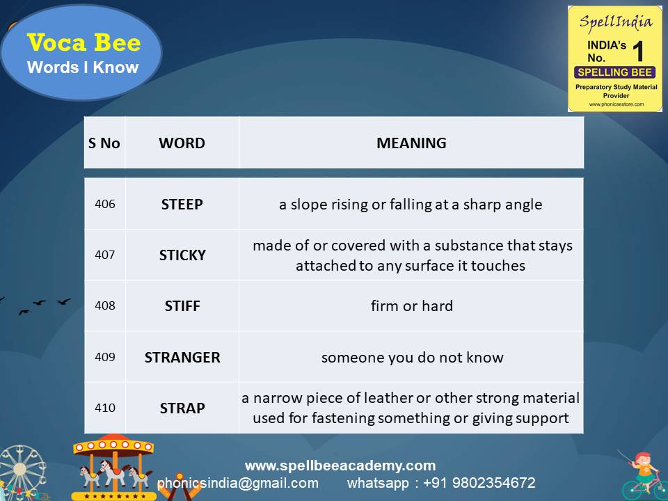 spell bee exam Questions for Class 1 2 3 4 5 to
