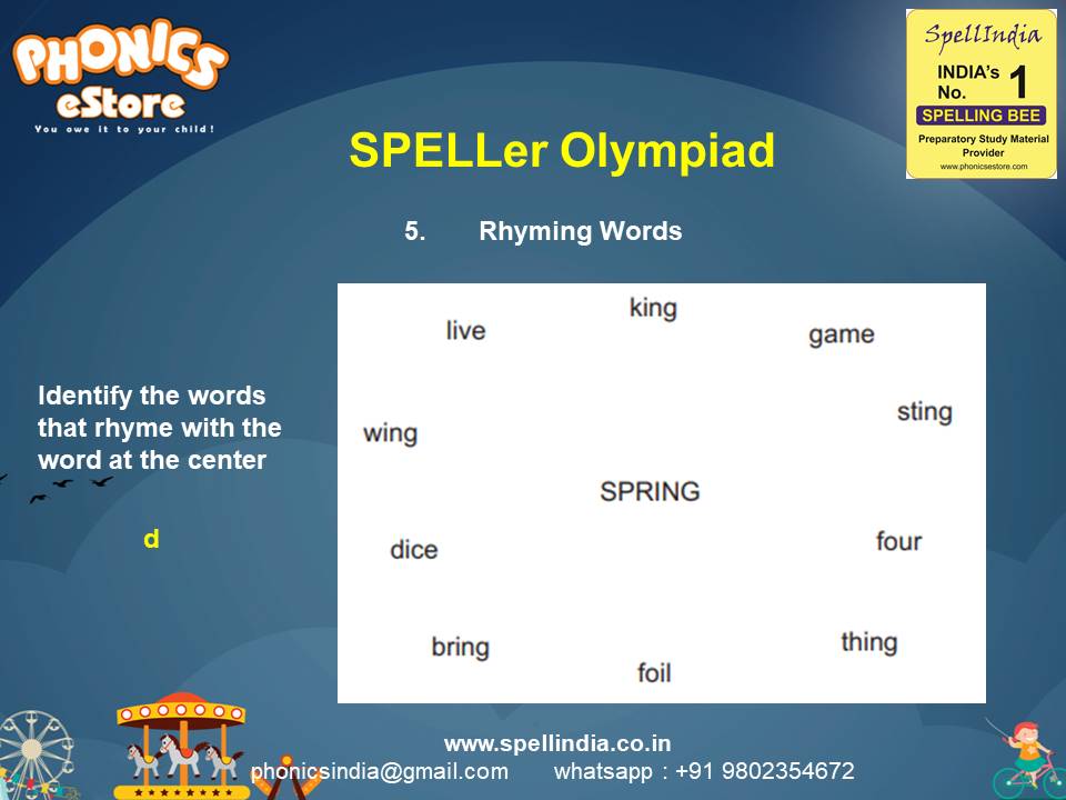 Spelling Spell Bee Olympiad Sample Questions for Class 1