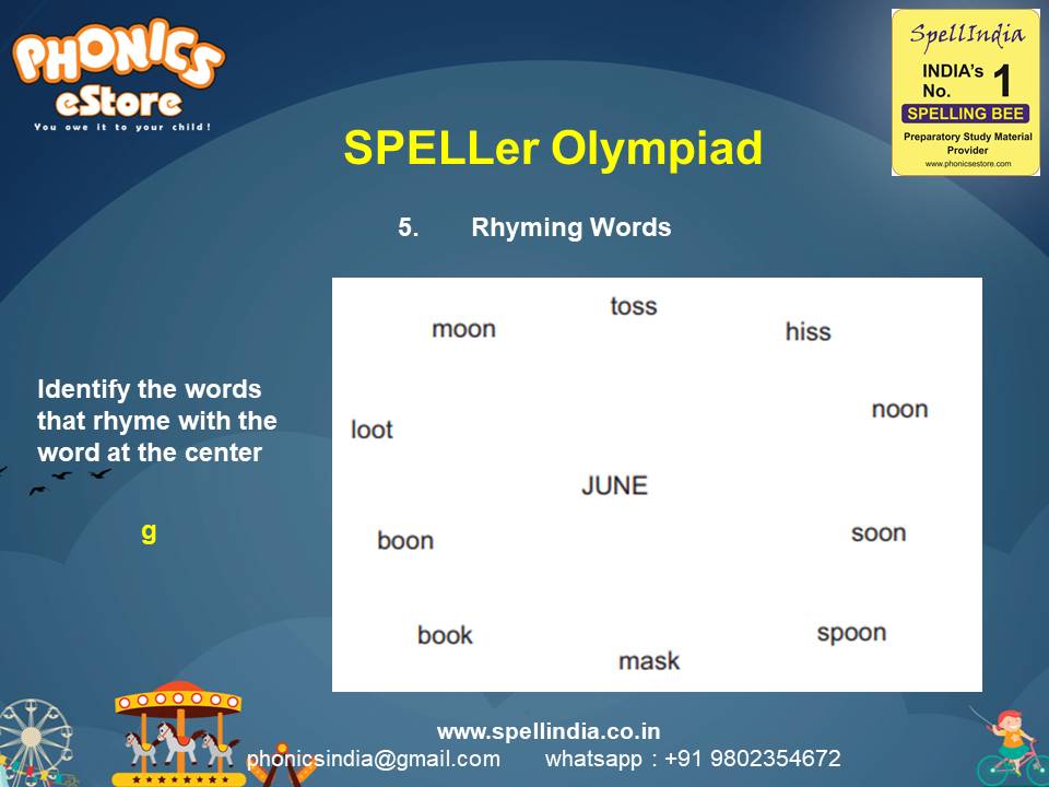 Spelling Spell Bee Olympiad Sample Questions for Class 1