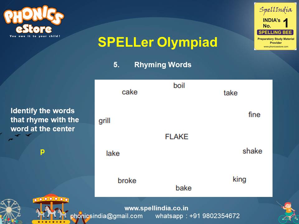 Spelling Spell Bee Olympiad Sample Questions for Class 1