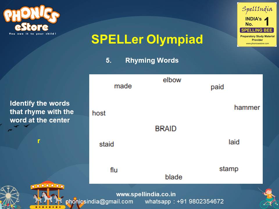 Spelling Spell Bee Olympiad Sample Questions for Class 1