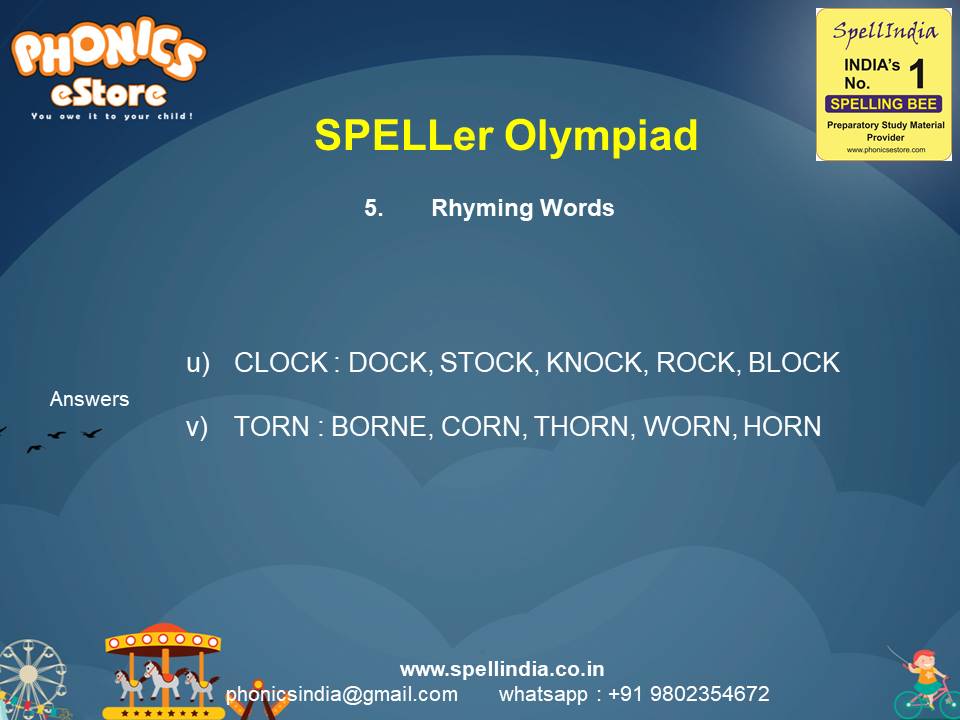 Spelling Spell Bee Olympiad Sample Questions for Class 1