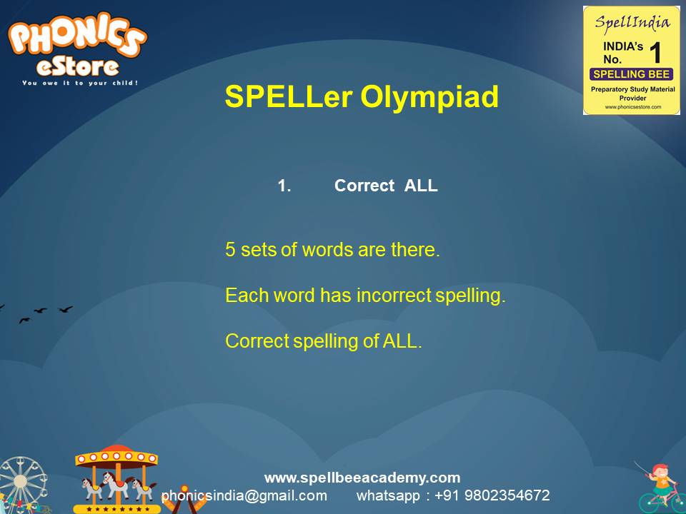 Spelling Spell Bee Olympiad Sample Questions for Class 1