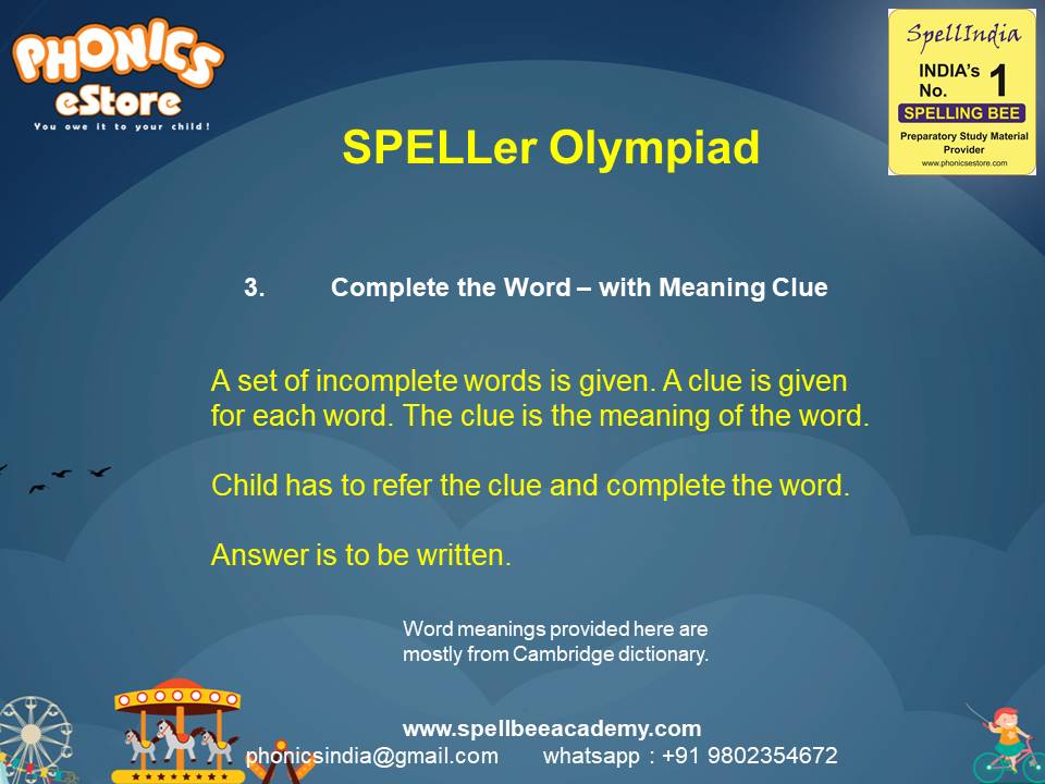 Spelling Spell Bee Olympiad Sample Questions for Class 2