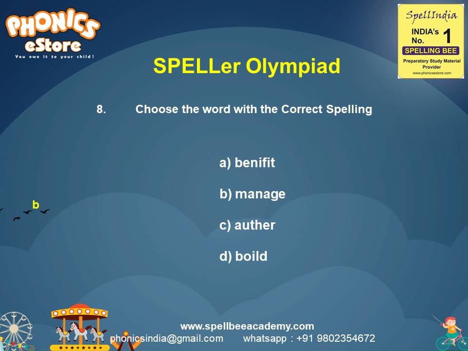 Spelling Spell Bee Olympiad Sample Questions for Class 2