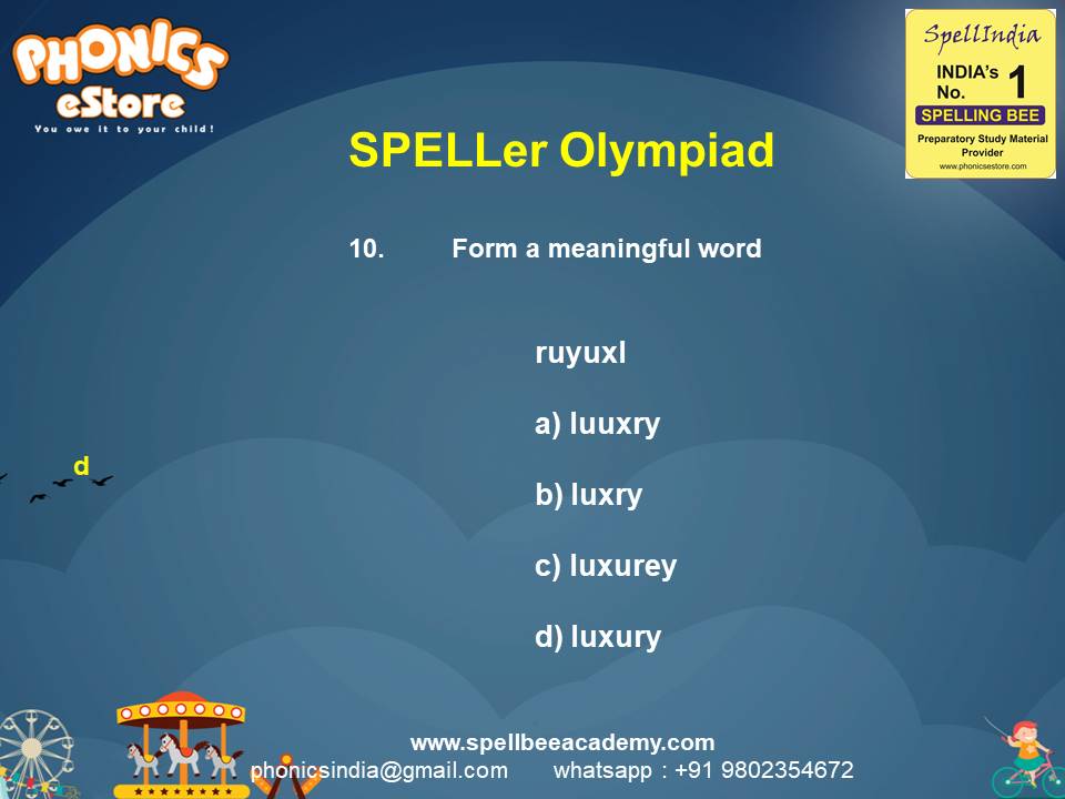 Spelling Spell Bee Olympiad Sample Questions for Class 2