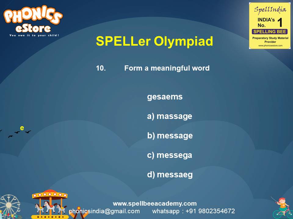 Spelling Spell Bee Olympiad Sample Questions for Class 2