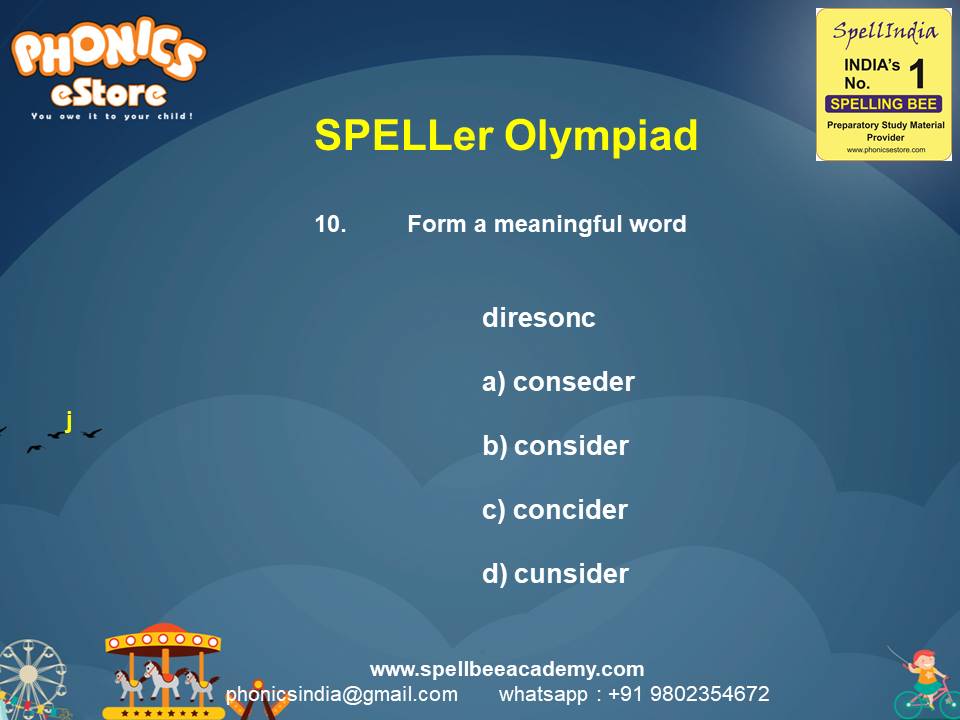 Spelling Spell Bee Olympiad Sample Questions for Class 2