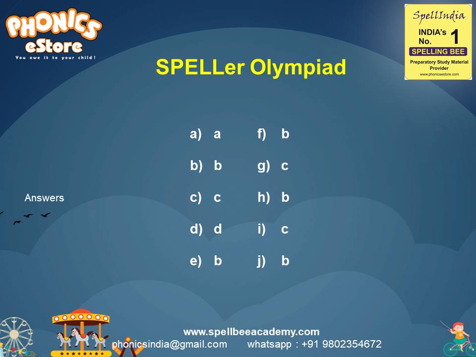 Spelling Spell Bee Olympiad Sample Questions for Class 2