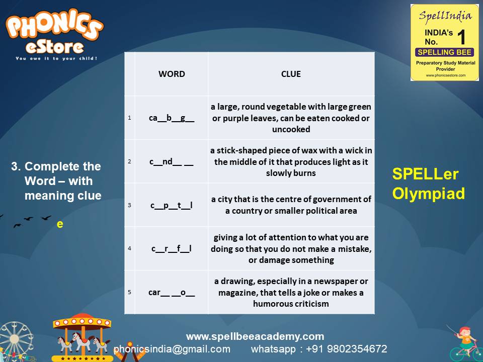 Spelling Spell Bee Olympiad Sample Questions for Class 2