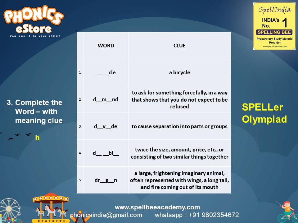 Spelling Spell Bee Olympiad Sample Questions for Class 2