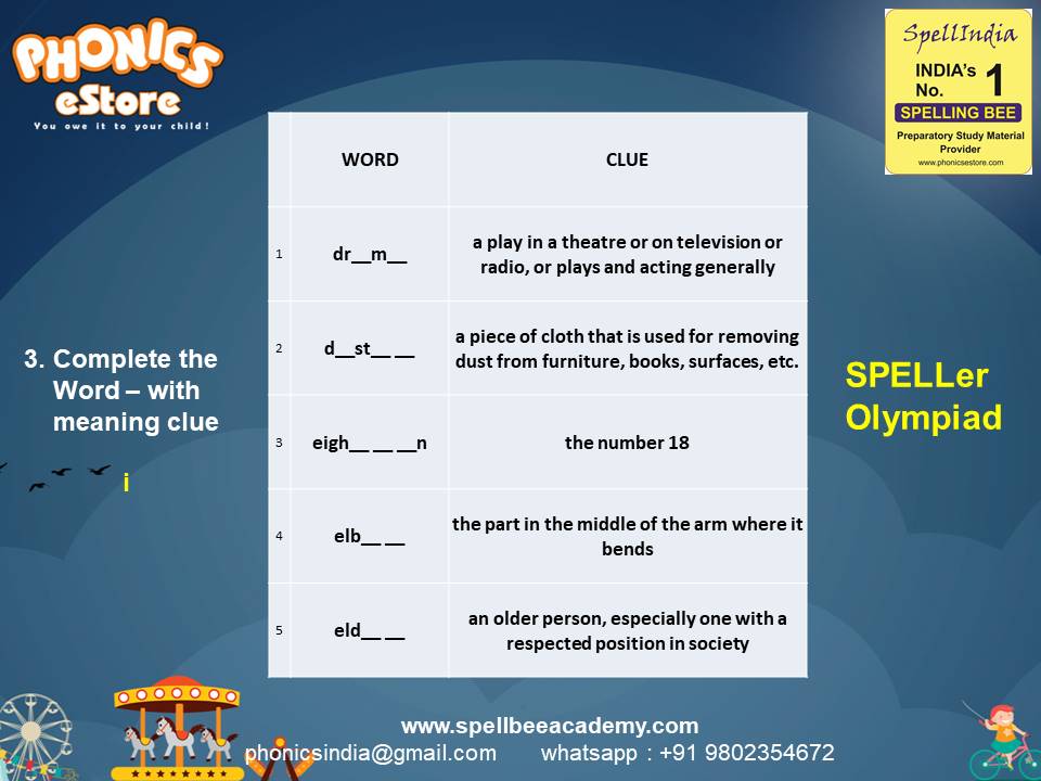 Spelling Spell Bee Olympiad Sample Questions for Class 2
