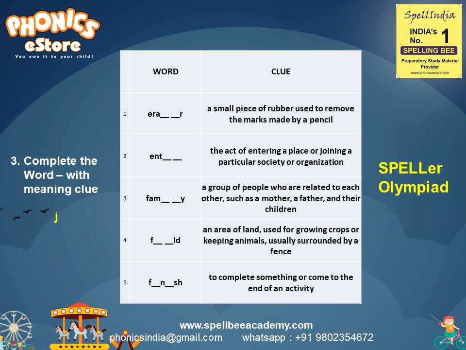 Spelling Spell Bee Olympiad Sample Questions for Class 2