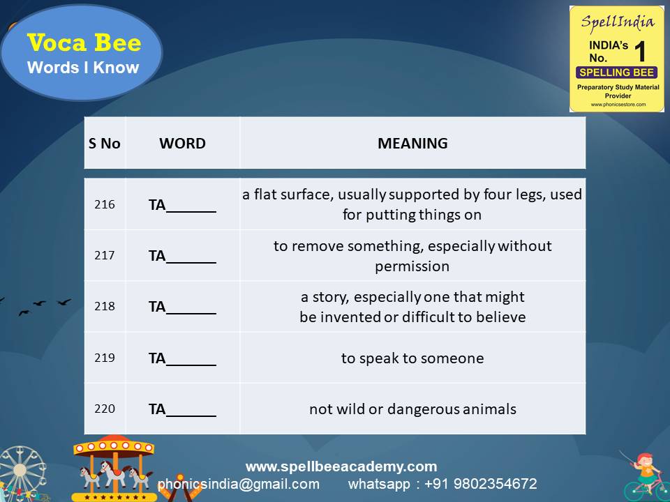 Spelling Spell Bee Olympiad Sample Questions for Class 1