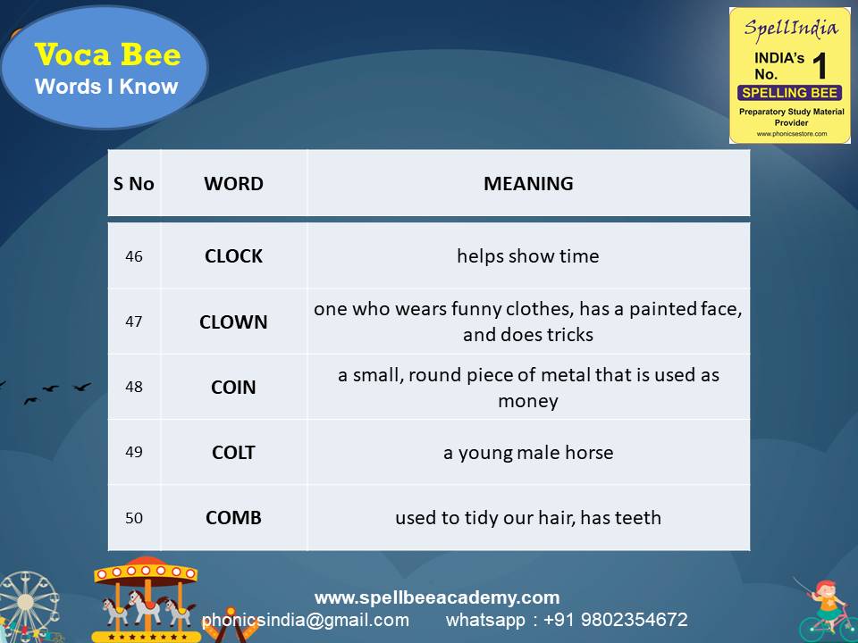 Spelling Spell Bee Olympiad Sample Questions for Class 1