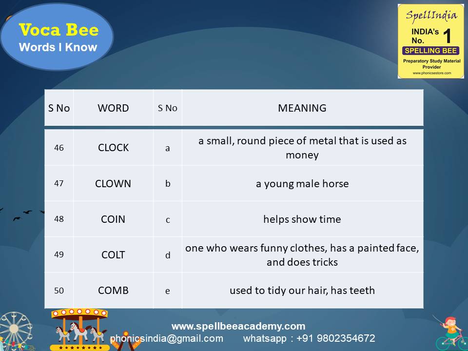 Spelling Spell Bee Olympiad Sample Questions for Class 1