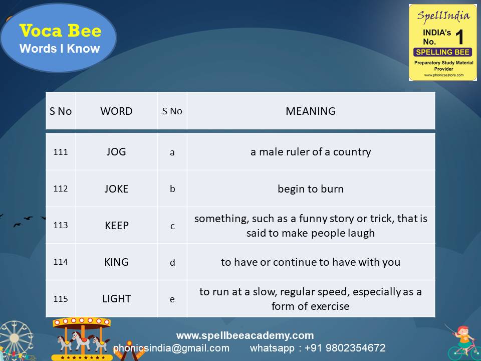 Spelling Spell Bee Olympiad Sample Questions for Class 1