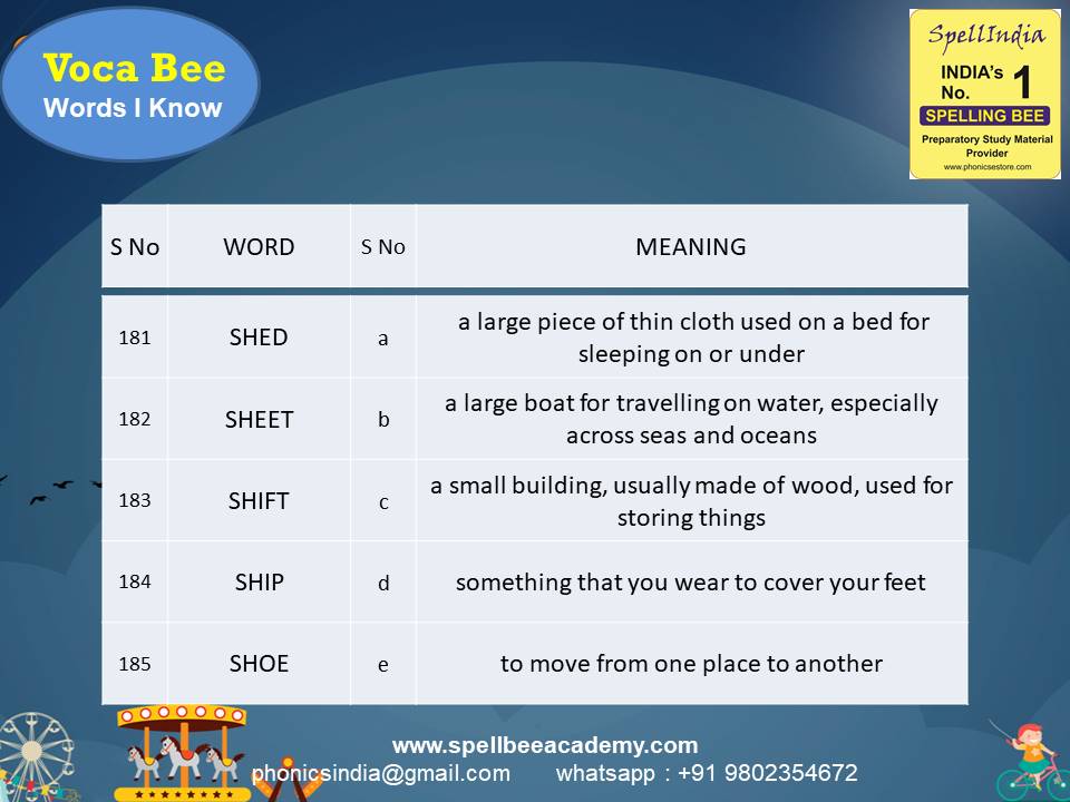 Spelling Spell Bee Olympiad Sample Questions for Class 1
