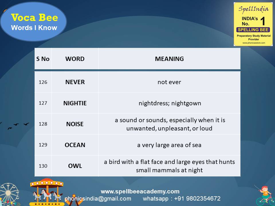 Spelling Spell Bee Olympiad Sample Questions for Class 1