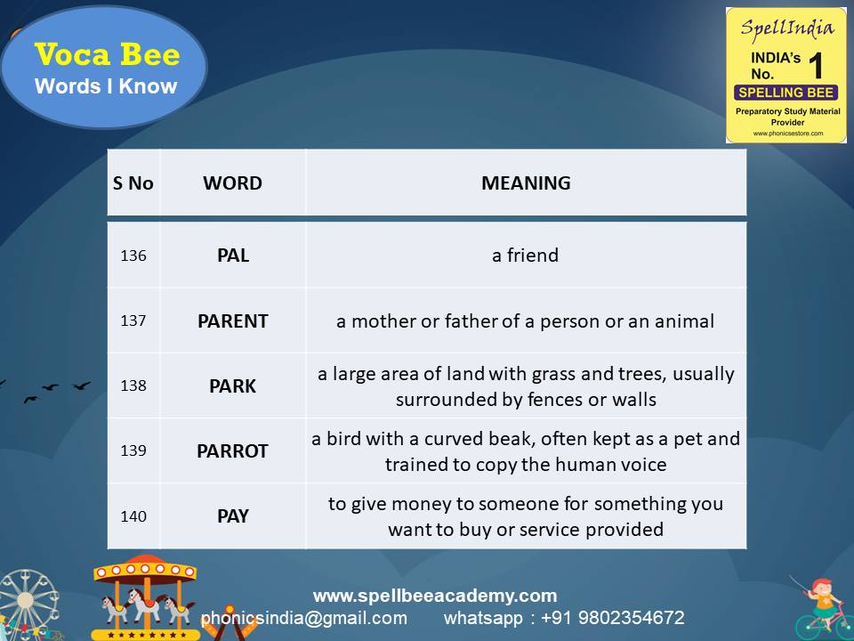 Spelling Spell Bee Olympiad Sample Questions for Class 1
