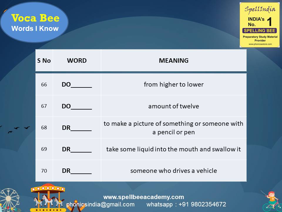 Spelling Spell Bee Olympiad Sample Questions for Class 1