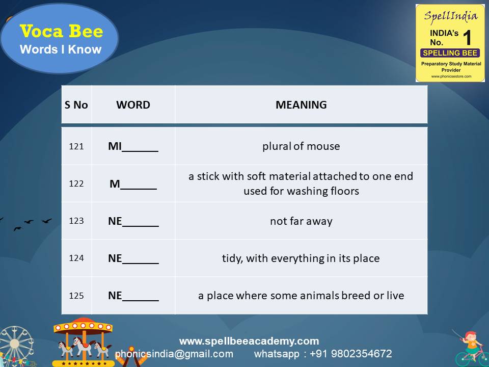 Spelling Spell Bee Olympiad Sample Questions for Class 1